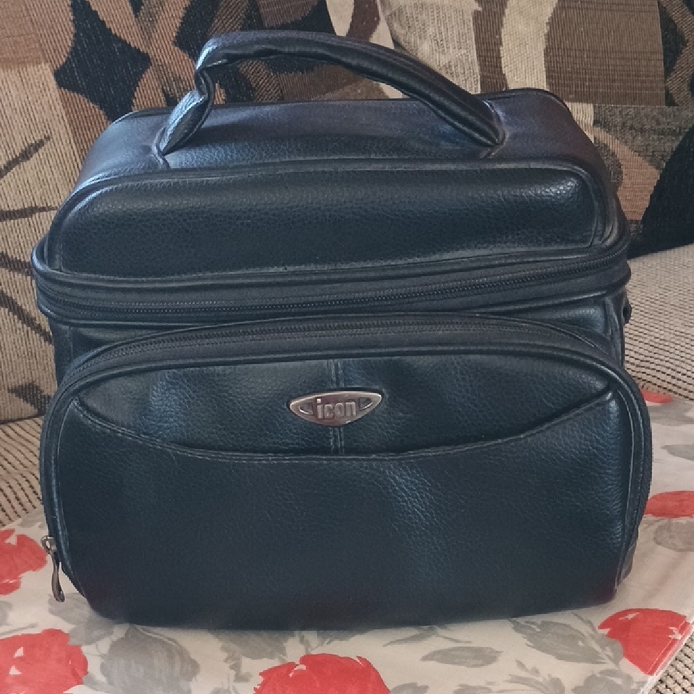 ICON Black Vegan Leather Camera/Toiletry Bag